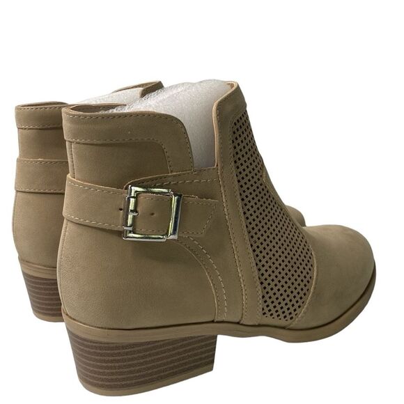 Mia Katrine Perforated Low Stack Heel Vegan Ankle Bootie Strap Buckle Size Zip - Picture 14 of 14